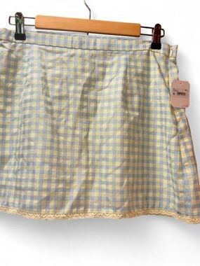 Altar'd State Pastel Blue & Yellow Gingham Mini Skirt